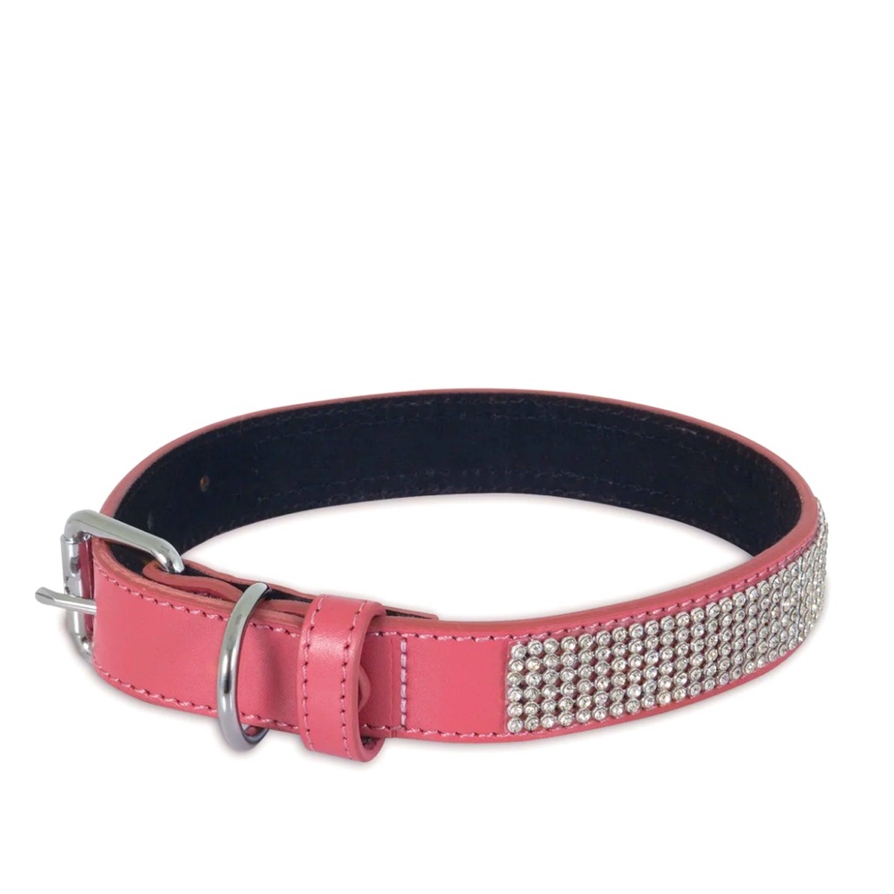 🐶 Pink Leather Rhinestone Dog Collar (Med) by Petmate - NWT